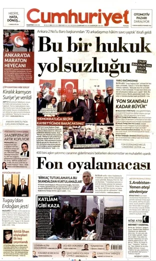 Cumhuriyet Gazetesi 12 Ekim 2026 günün manşeti