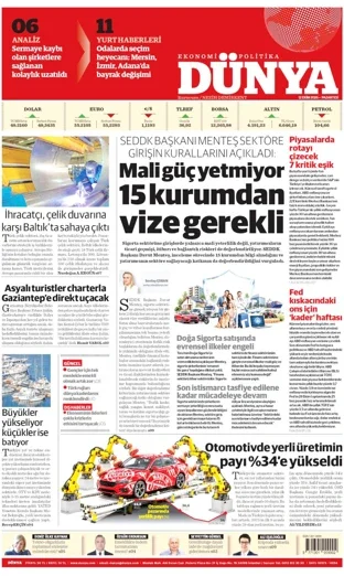 Dünya Gazetesi 12 Ekim 2026 günün manşeti