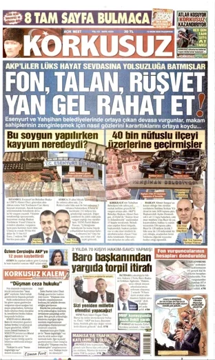 Korkusuz Gazetesi 12 Ekim 2026 günün manşeti