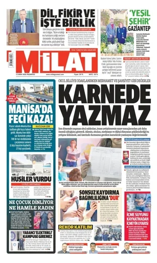 Milat Gazetesi 12 Ekim 2026 günün manşeti