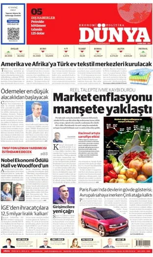 Dünya Gazetesi 13 Ekim 2026 günün manşeti