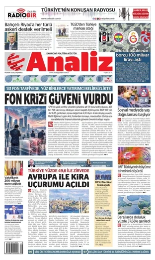 Analiz Gazetesi 14 Ekim 2026 günün manşeti