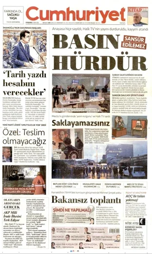 Cumhuriyet Gazetesi 15 Ekim 2026 günün manşeti
