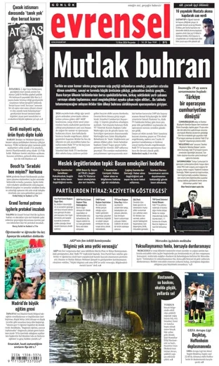 Evrensel Gazetesi 15 Ekim 2026 günün manşeti