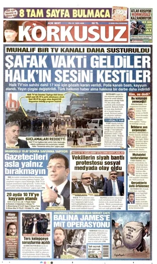 Korkusuz Gazetesi 15 Ekim 2026 günün manşeti