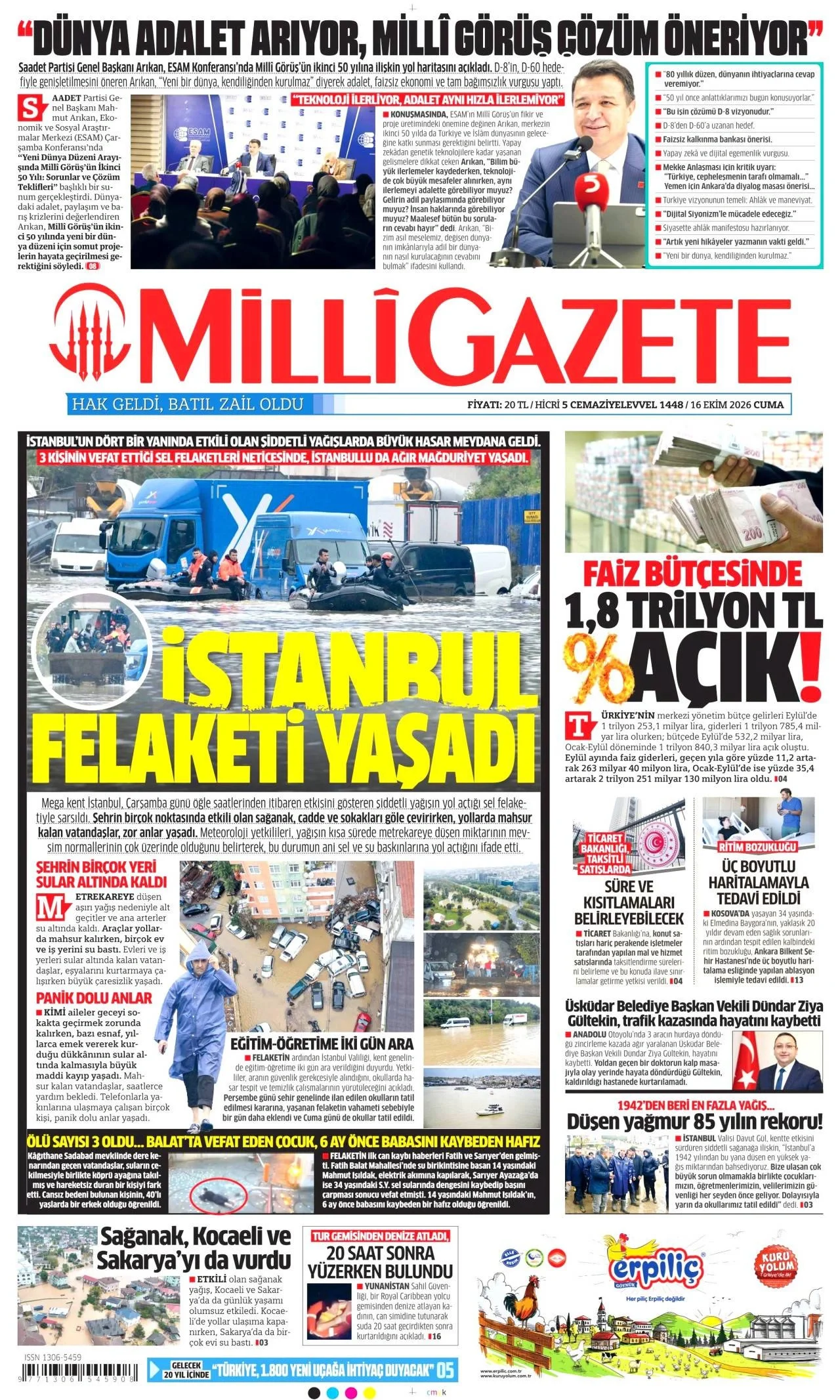 Milli Gazete - 16 Ekim 2026 günün manşeti