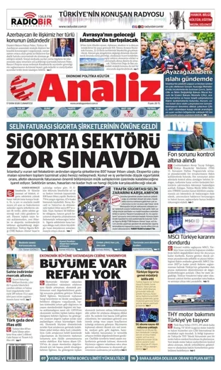Analiz Gazetesi 17 Ekim 2026 günün manşeti