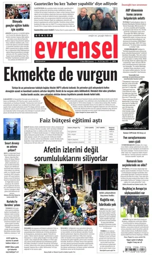 Evrensel Gazetesi 17 Ekim 2026 günün manşeti