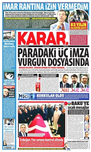 Karar Gazetesi 17 Ekim 2026 günün manşeti