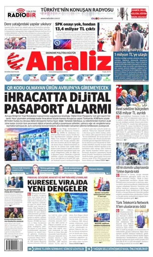 Analiz Gazetesi 18 Ekim 2026 günün manşeti