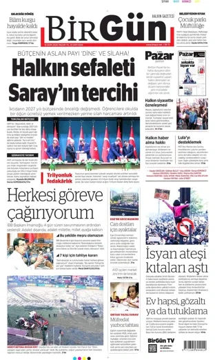 Birgün Gazetesi 18 Ekim 2026 günün manşeti