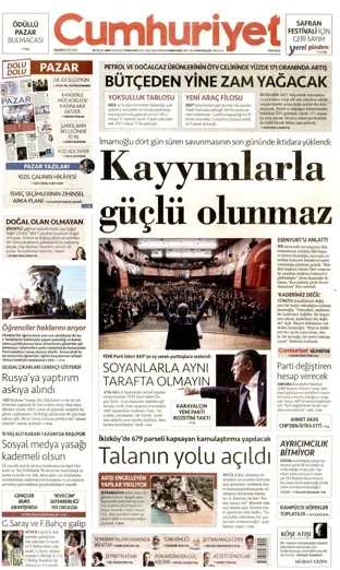 Cumhuriyet Gazetesi 18 Ekim 2026 günün manşeti