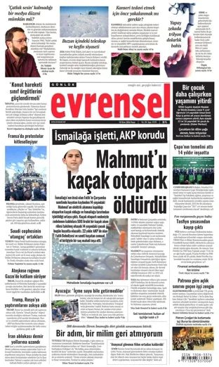 Evrensel Gazetesi 18 Ekim 2026 günün manşeti