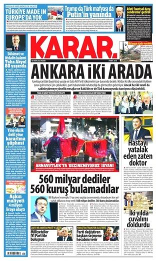 Karar Gazetesi 18 Ekim 2026 günün manşeti