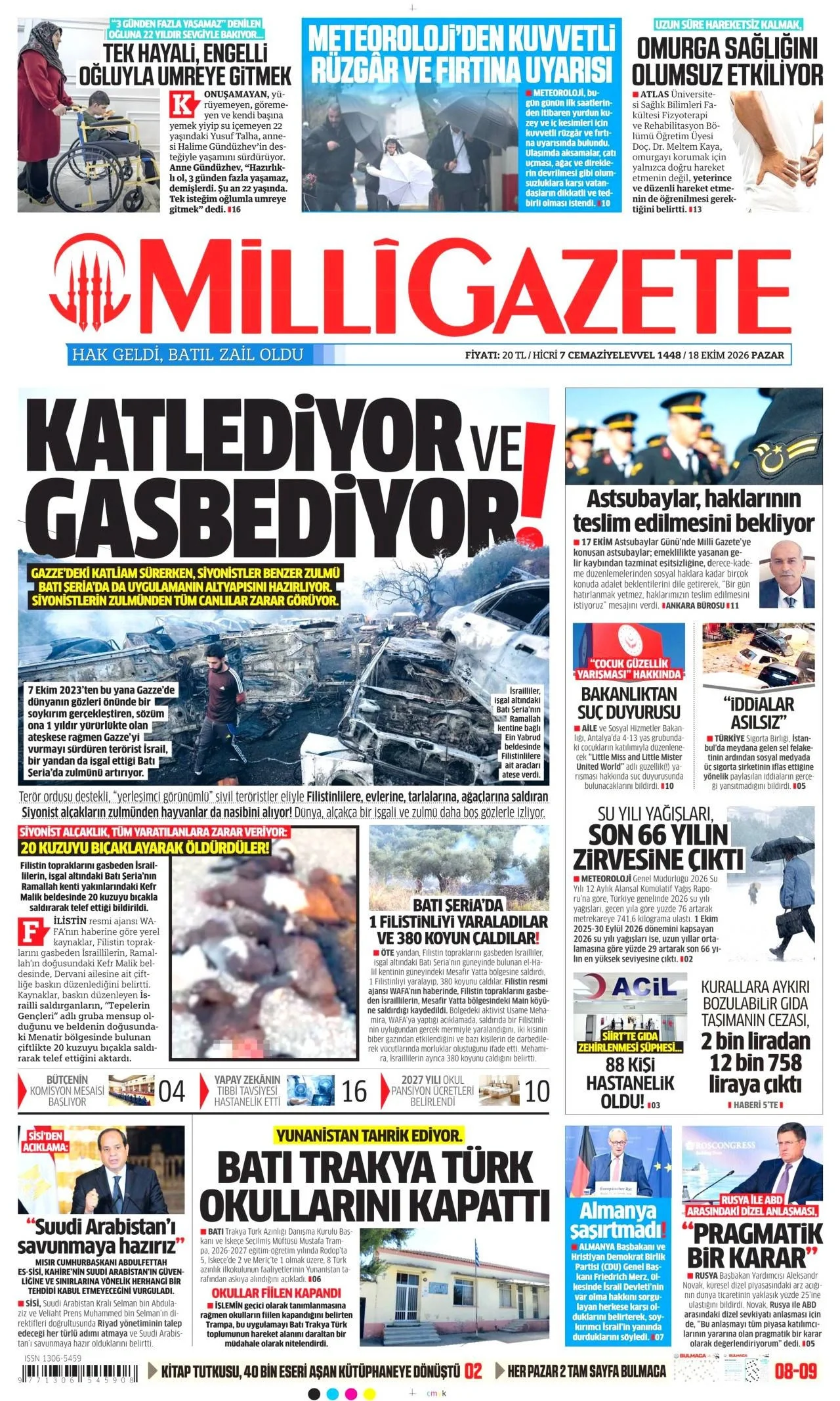 Milli Gazete - 18 Ekim 2026 günün manşeti