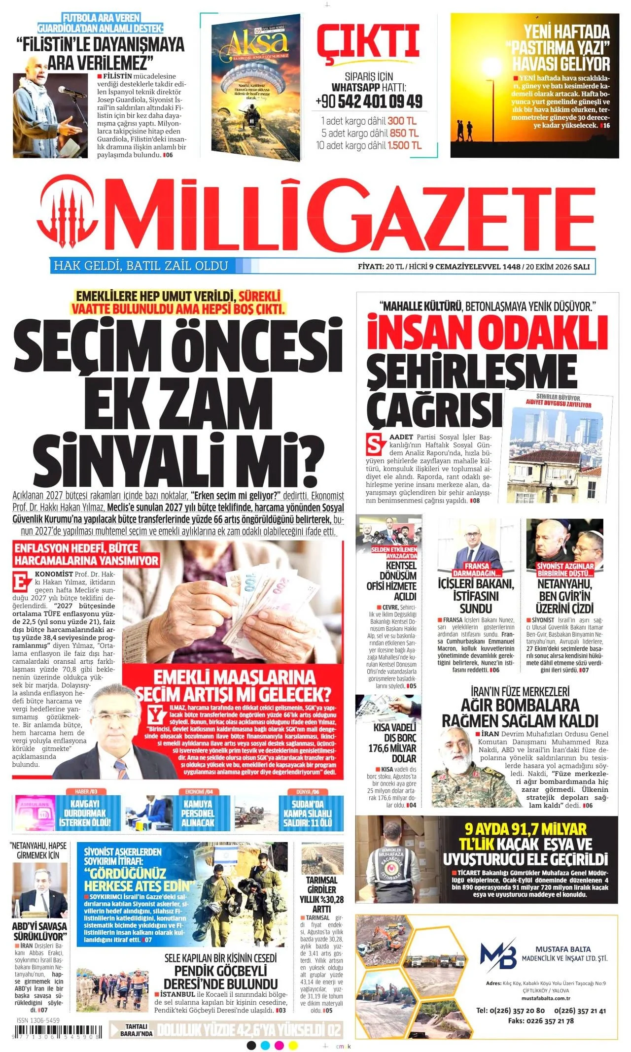 Milli Gazete - 20 Ekim 2026 günün manşeti