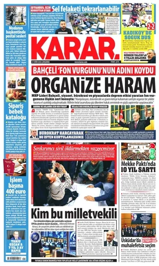 Karar Gazetesi 21 Ekim 2026 günün manşeti