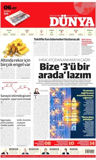 Dünya Gazetesi 22 Ekim 2026 günün manşeti
