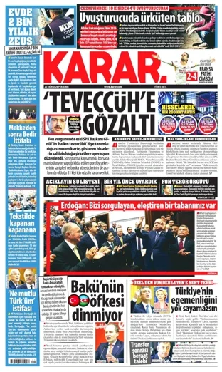 Karar Gazetesi 22 Ekim 2026 günün manşeti